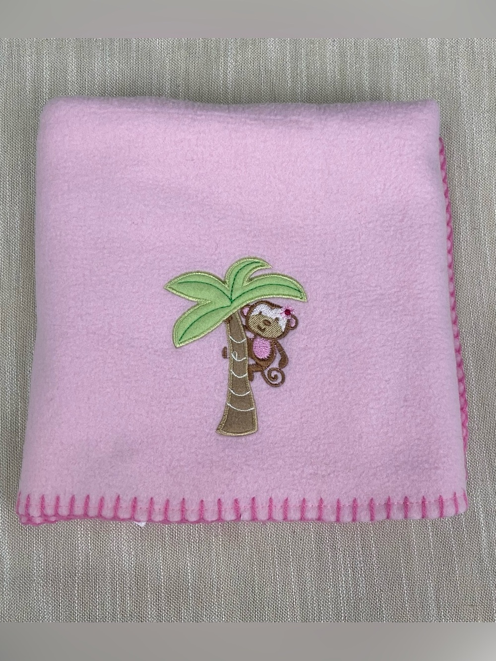 Garanimals Monkey On Palm Tree Pink Fleece Baby Security Lovey Blanket 30" X 40"